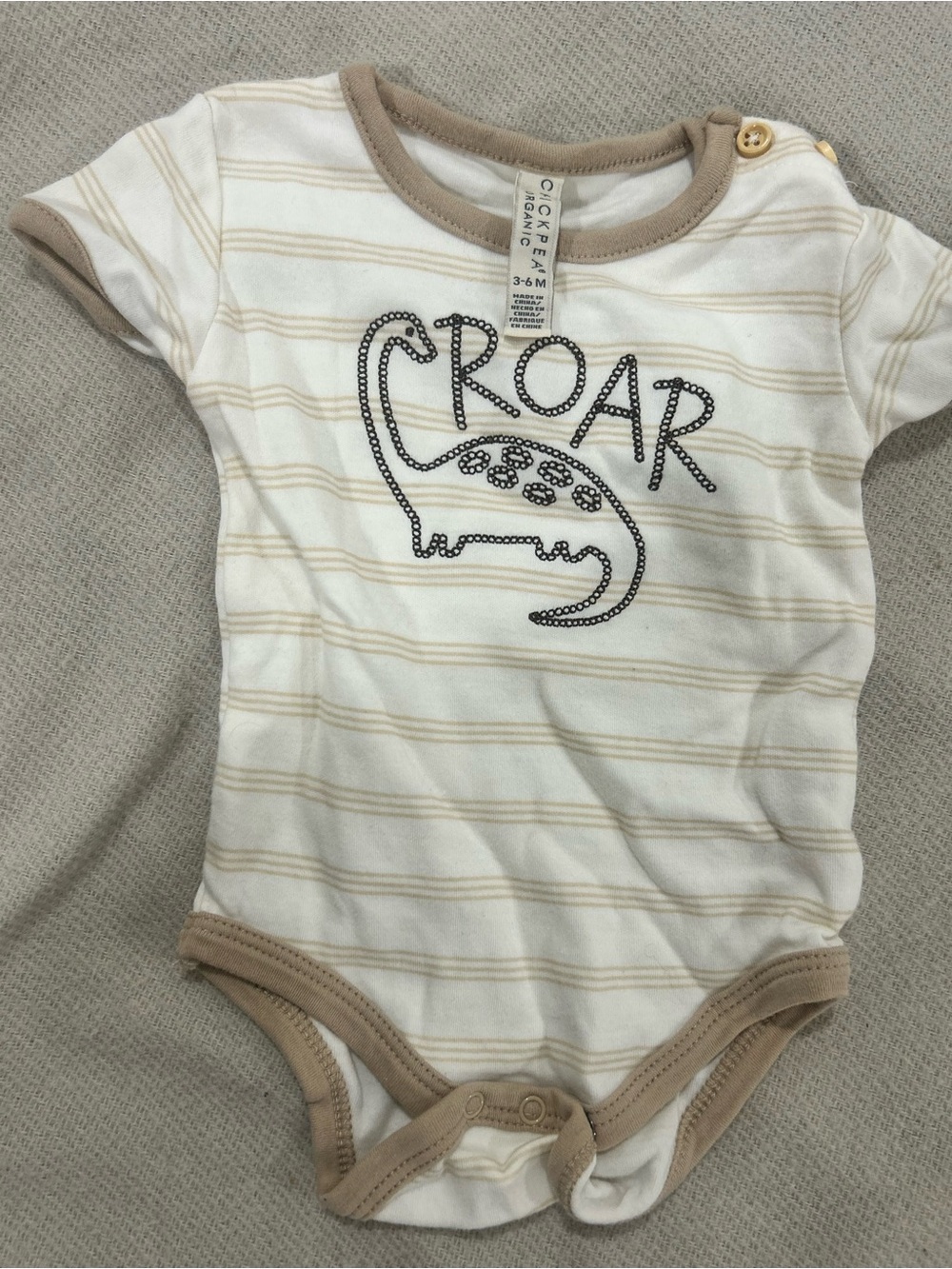 Organic Cotton 'CROAR' Dinosaur One-Piece in Beige and White